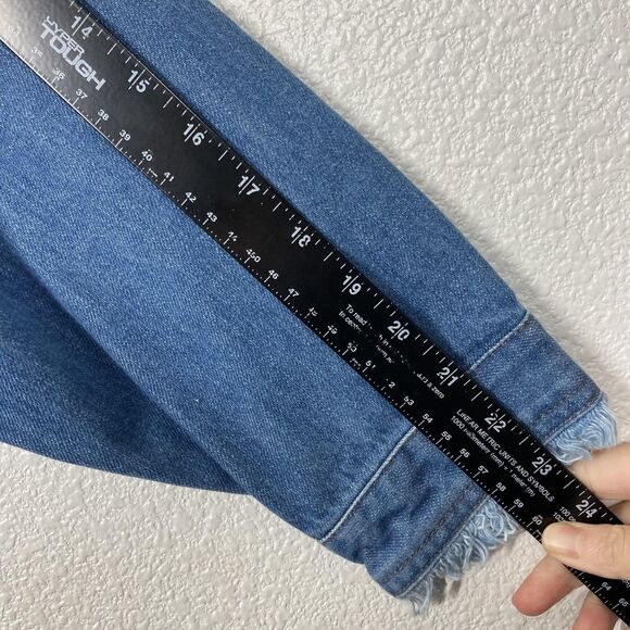 Taxi Denim Jacket Womens 3X Blue Distressed Longline Button Front Jean Coat - Picture 9 of 16